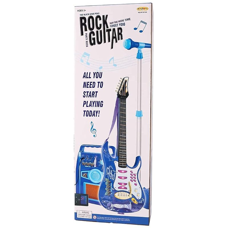 3-in-1 Kids Electric Guitar Microphone Amplifier Set, Karaoke Machine with Stand, Rock Star Singing Machine Music Toy for Children (Color: Blue)