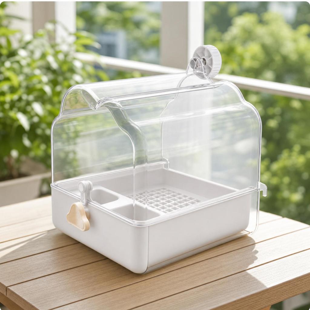 Cage Bird Bath with Food Tray Enclosed Hanging Dome Birdbath