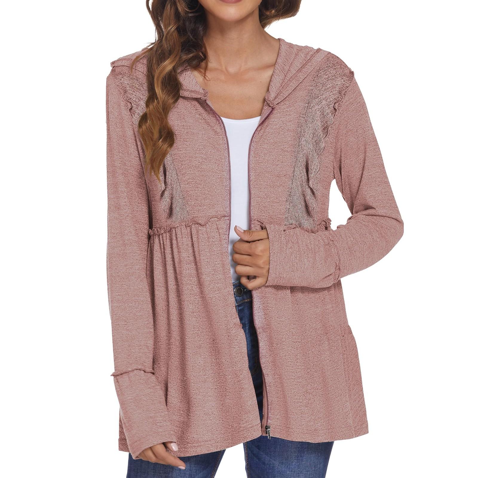 

Женская толстовка на молнии с длинным рукавом, толстовки с капюшоном и карманами, куртка, пальто для женщин M розовый