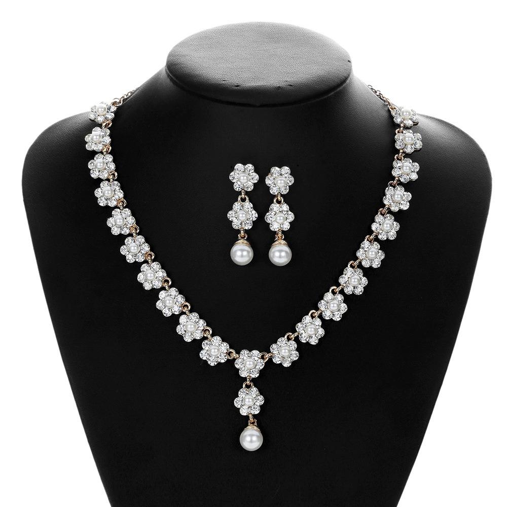Wedding Gold Pearl Necklace Earrings Jewelry Set Creative Bridal Accessories