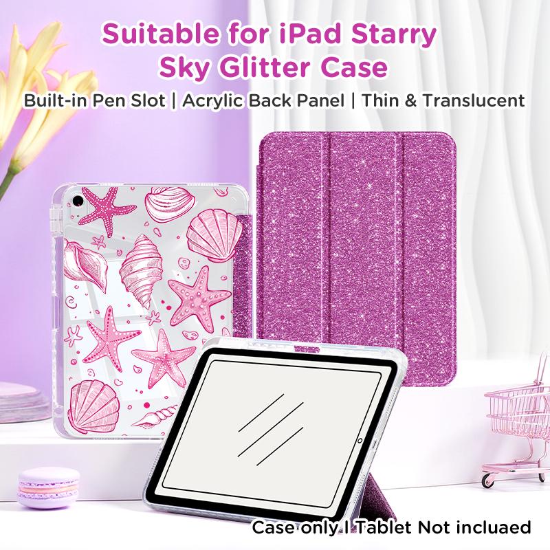 Sparkle Pink/Purple IPad Case/ Stand for Air 4/5/6/7, IPad10/11, Pro 11, Mini 6/7, 10.2". Foldable, W/ Pen Slot, Auto Wake/sleep