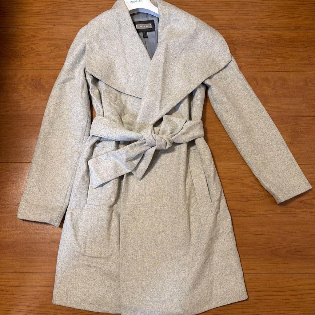 Used Long coat with belt light gray