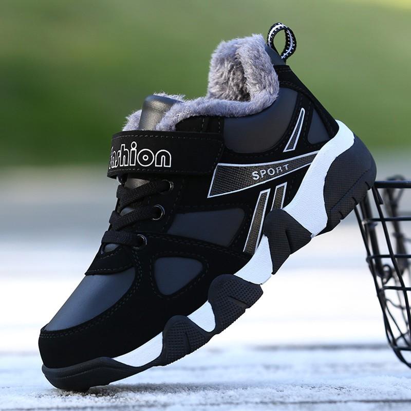 Boys Winter Warm Thick Sole Running Shoes Kids Ages 7-16 Fleece-Lined Cotton Sneakers With Rubber