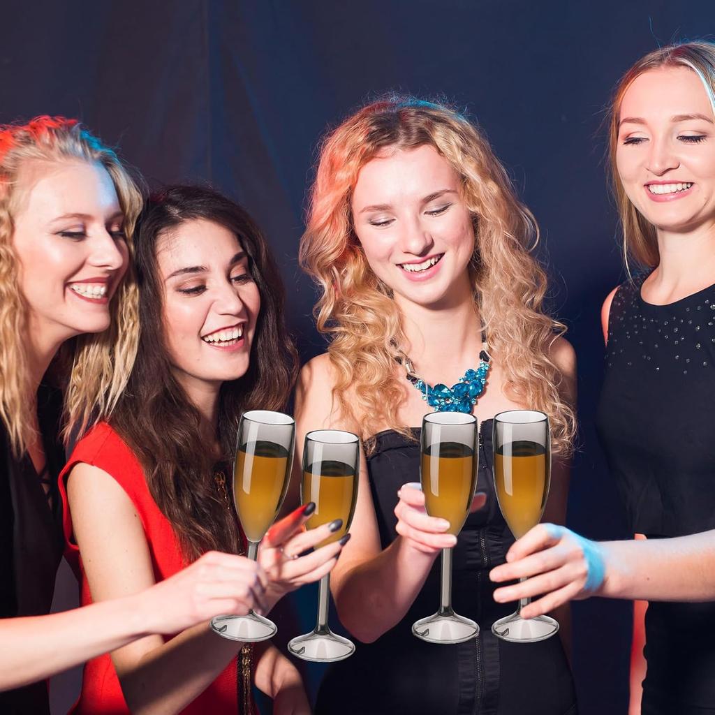 40 Pcs 6 oz Champagne Flutes Bulk, Translucent Black Acrylic High Stem Wine Glasses for Wedding, Birthday, Christmas Party