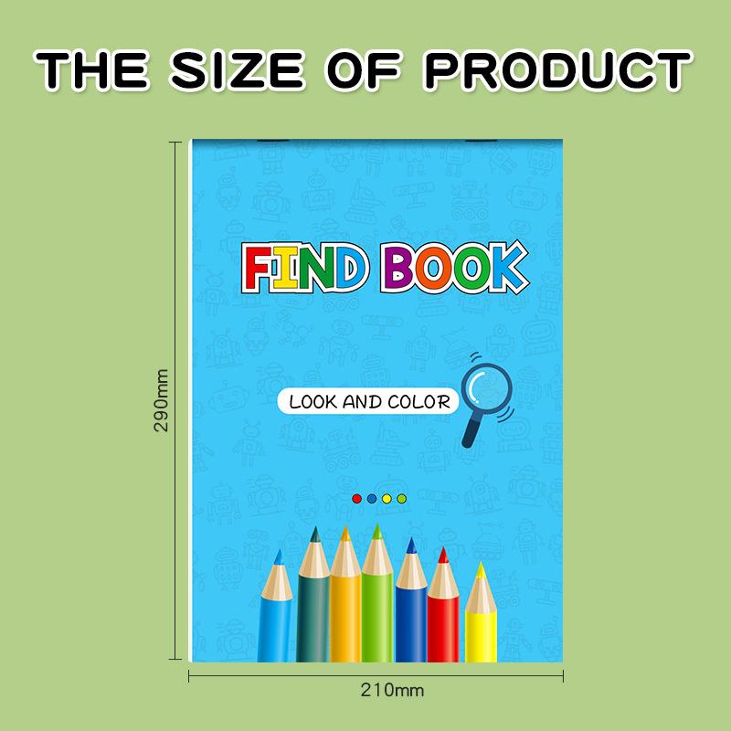 1 книга Найди спрятанные предметы | Книга-раскраска «Найди и покажи», 32 страницы, Упражнения на концентрацию, Школьные принадлежности