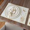 1 Set Star Moon Eid Placemat Faux Leather Embroidered Waterproof Placemat Cutlery Holder Coaster for Ramadan Dinner Home Islamic Holiday Party Decor