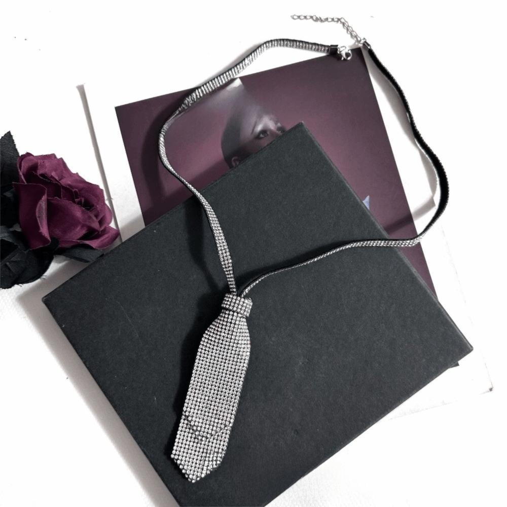 Adjustable Rhinestone Necktie Black Black Necktie Shiny Bow Ties  Jewelry