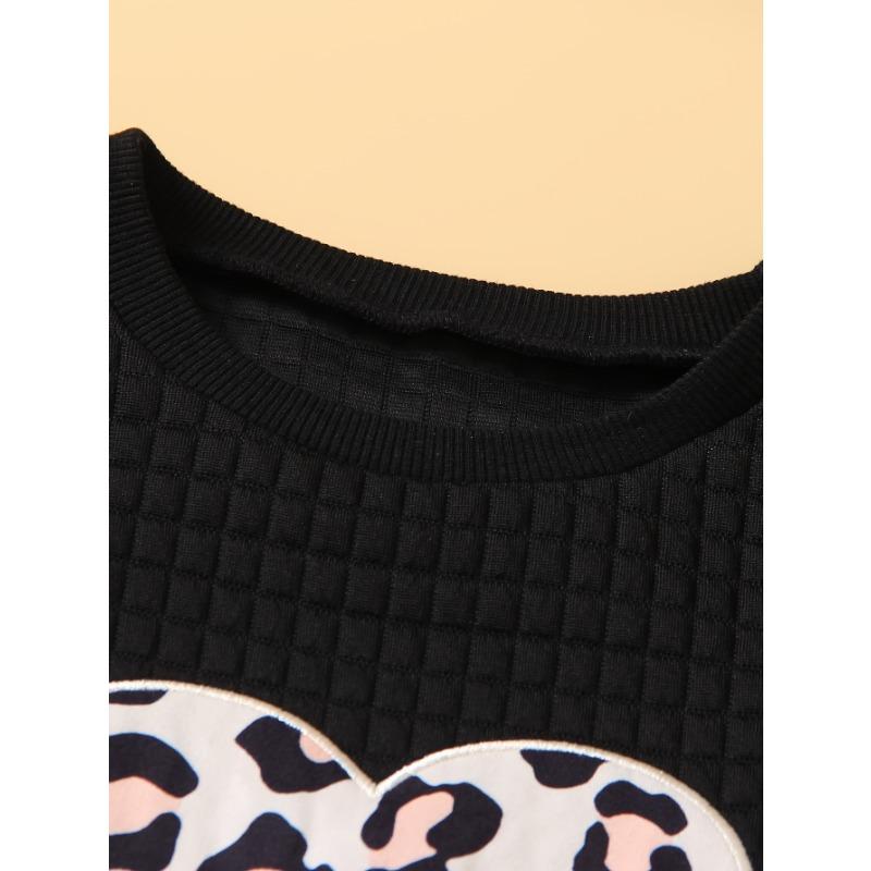 Two-Piece Girls' Casual Leopard Print Set with Heart Pattern - Brown White Long Sleeve Top Pants, Perfect for Fall/Winter