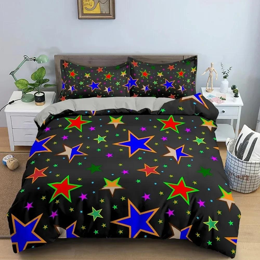 Star Pattern Duvet Cover Colorful Stars Printed Bed Set Pillowcase Bedding Set Bed Linen Sheet Quilt Cover Full Queen King Size