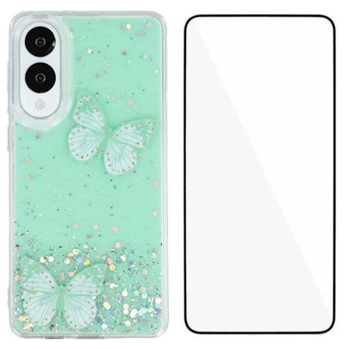 

For Samsung Galaxy S25 Edge TPU Case WANLONFENG AW Series PVC Butterfly Epoxy Phone Cover with HD Film Green