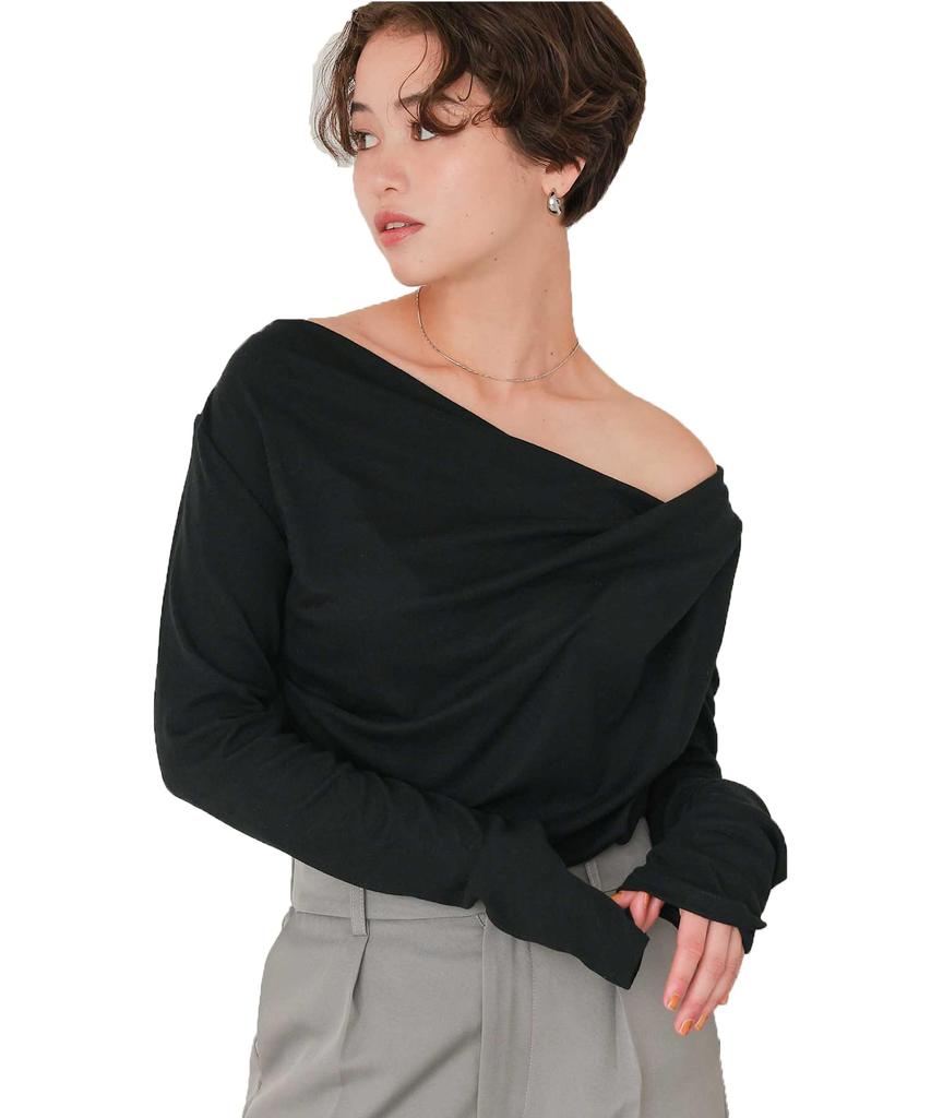 Titibait Long Sleeve AFXN2168 Medium Black Off-the-Shoulder T-Shirt Women's