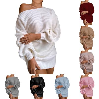 Fashion Women Sexy Solid Sleeve Off Shoulder Long Sleeves Sweater Dress