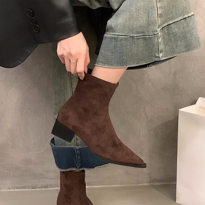 Mode Ontwerper Luipaard Dames Enkellaarsjes Mode Puntige Neus Korte Laarsjes Dames Beknopte Vierkante Hakken Schoenen