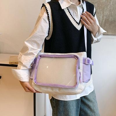 Fashion Clear Transparent Pocket Itabag PVC Cross Body Badge Display Shoulder Bag College Style Large Capacity Crossbody Bag JK