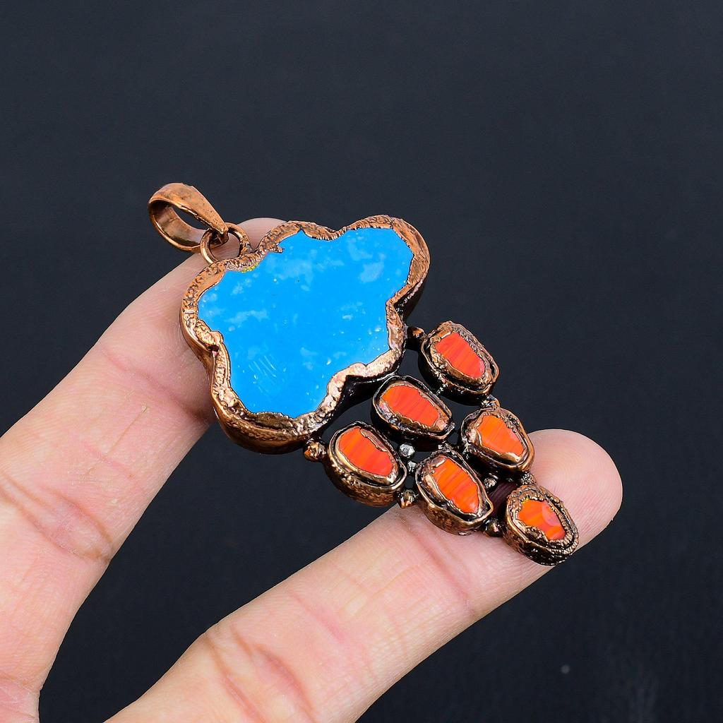 Sleeping Beauty Turquoise Pendant,  Copper Electroformed Gemstone Jewelry, Handmade Pendant, For Thanksgiving