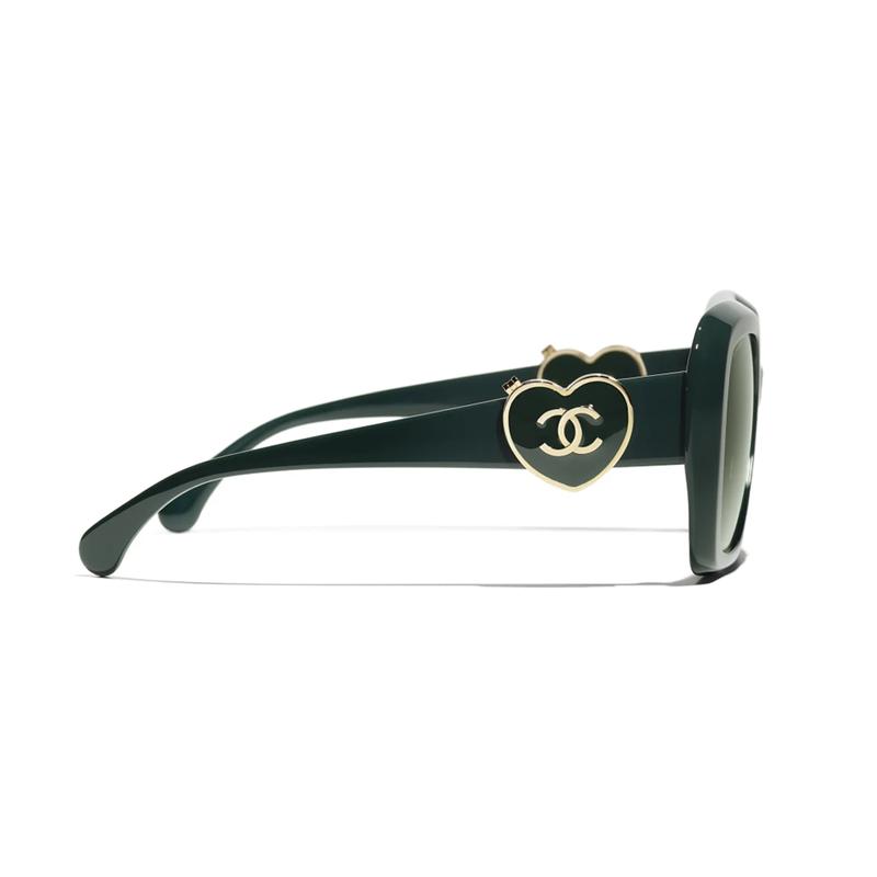 CHANEL Logo temples, acetate fiber, square sunglasses, same style for men and women, green