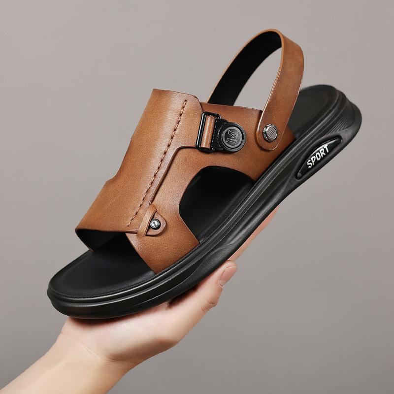Summer new first-layer cowhide men's beach shoes genuine leather men's leather sandals slippers outdoor sandals breathable men's shoes