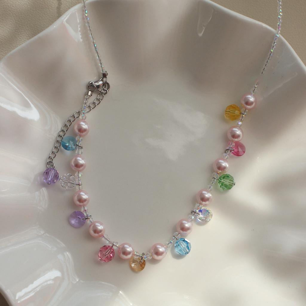 Titanium steel French pearl crystal beaded necklace fashion light luxury collarbone chain creative design sense jewelry women's high sense