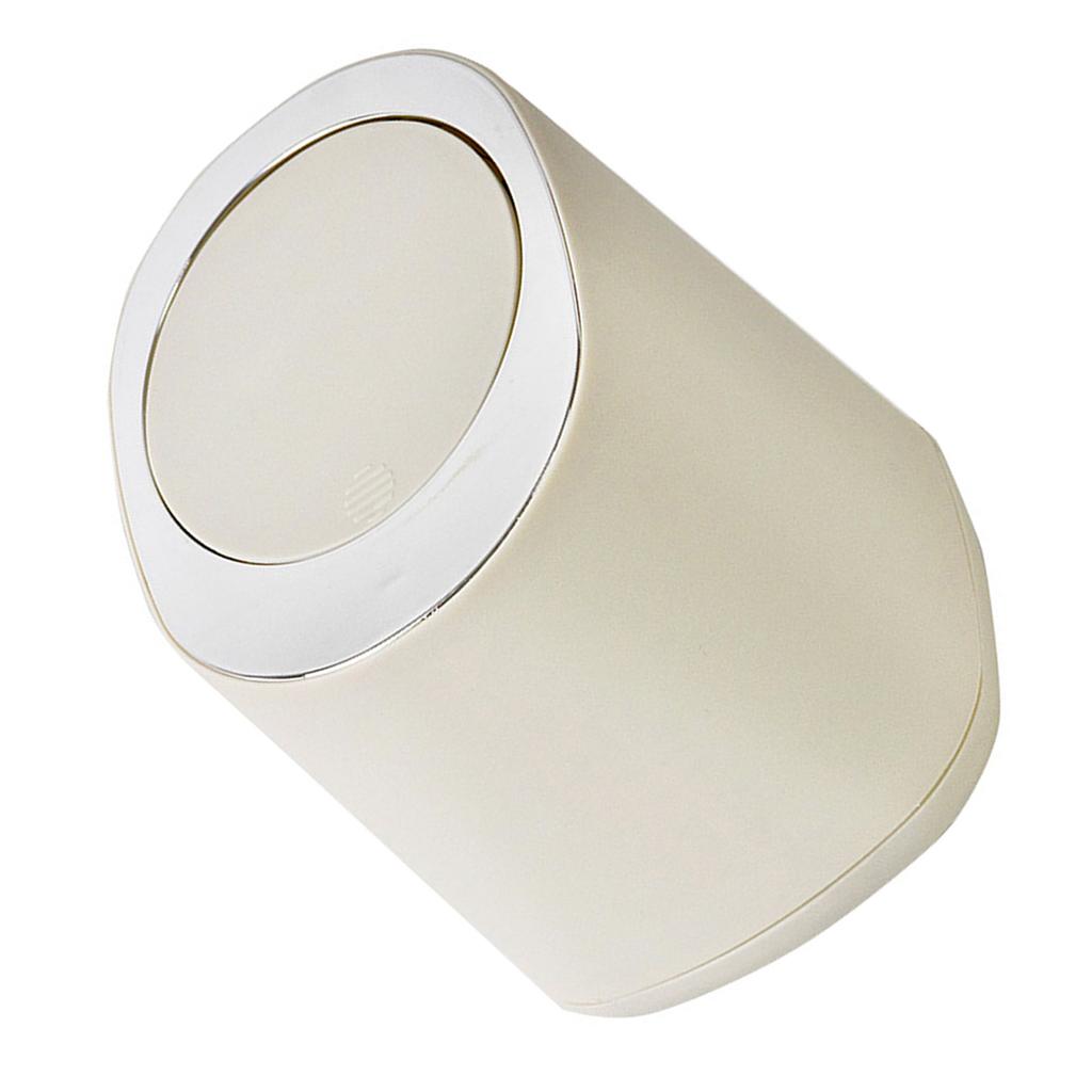 Desktop Trash Can Plastic Minimalist Design Mini Pressing Table Round Wastebasket for Office Beige