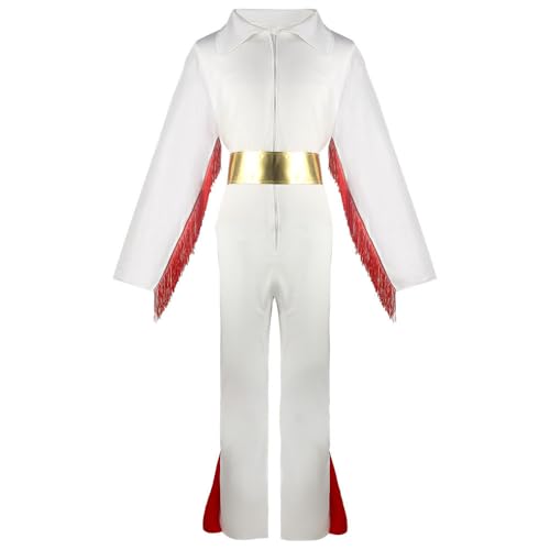 Youngfull Elvis Presley Cosplay Costume, Jumpsuit, Wig, and Gold Belt, 3-Piece Set, Halloween Costume for Adult Men, Featuring the International Star