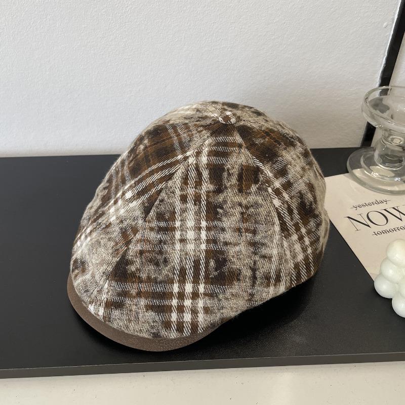 Tie-dye plaid forward hat children autumn retro fashion casual trend out of the street peaked hat looks thin