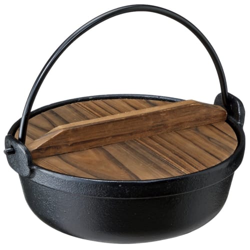 Ishigaki Irori Pot, Black, 17cm, with Wooden Lid, Gas/IH Compatible, Cast Iron, 3984