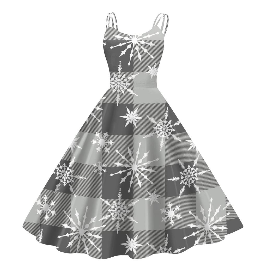 Children's Fashion Casual Christmas Print Sexy Off-the-shoulder Punk Retro Dress