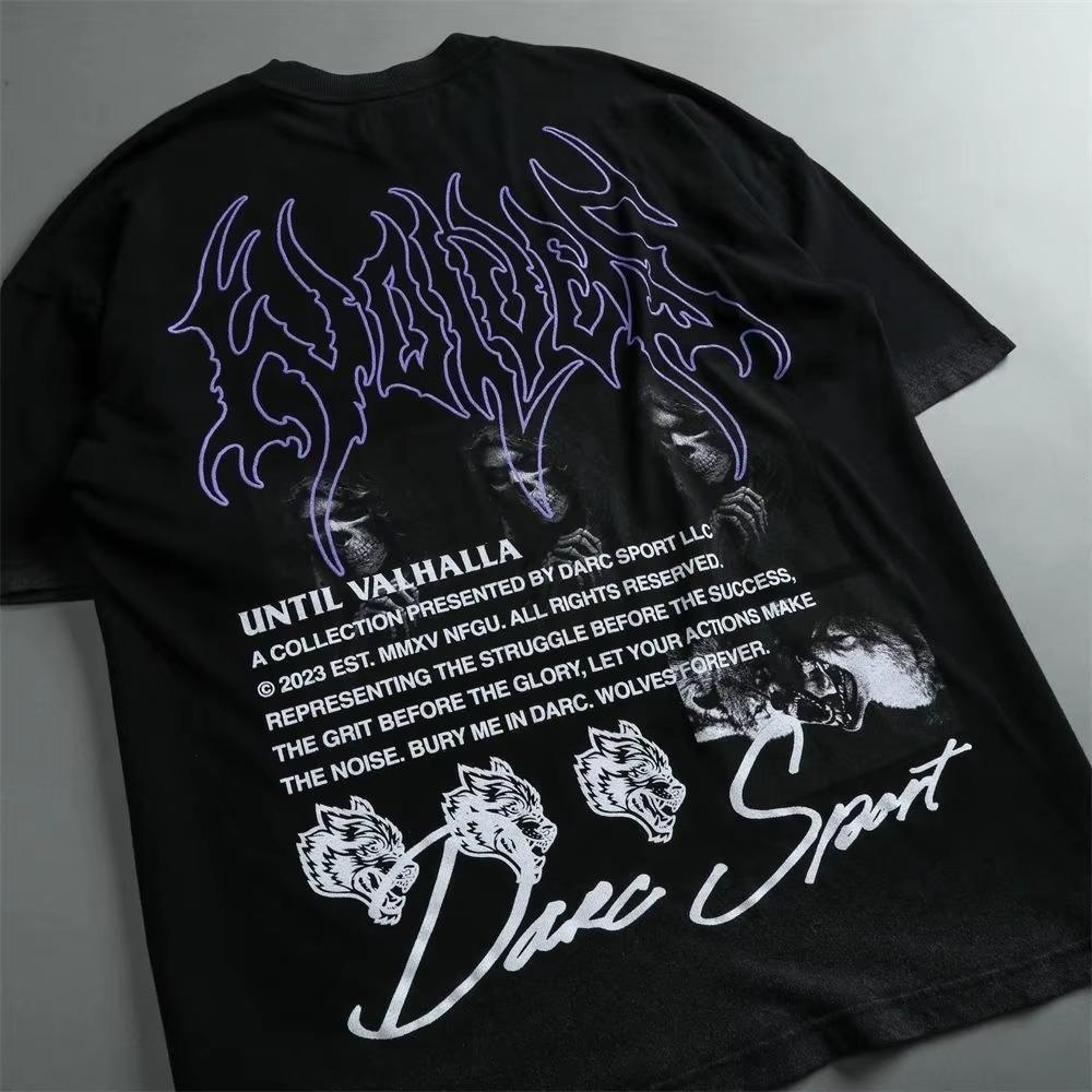 

DARCSPORT Wolf Head High Quality T-shirt Summer City Fitness Sport Loose casual crewneck Men s T-shirt Couple 100% cotton S чёрный