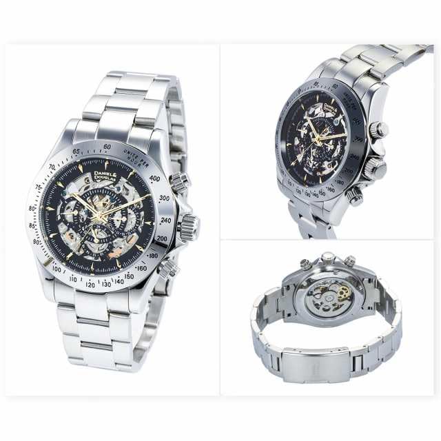 DANIEL & DOUGLAS Men's Automatic Mechanical Skeleton Watch In Silver and Black (Black Gold)