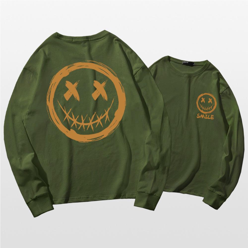 Japanese long-sleeved T-shirt men's summer tide personality graffiti smiley face print little devil grimace Hong Kong style loose top