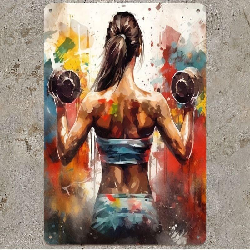 Gym Motivation Metal Tin Sign Fitness Weightlifting Dumbbell Wall Art Decor Home Gym Garage Man Cave Poster Painting