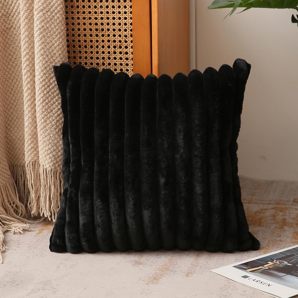 Solid Color Ins Style Imitation Rabbit Fur Pillow Plush Striped Three-dimensional Cushion Indoor Home Versatile Comfortable Sofa Cushion
