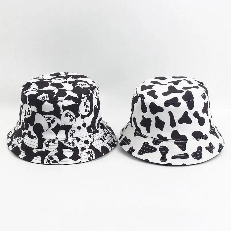 Cow Double-Sided Black and White Cow Panda Zebra Pattern Bucket Hat Women's Summer Double-Sided Hat