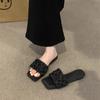 Summer with skirts, small sandals, and women's shoes. New silver square-headed open-toed soft flat-bottomed one-word slippers.