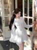 Double-Layer Flutter Lace Long-Sleeve White Dress - French Spring/Summer Short Skirt Outfit