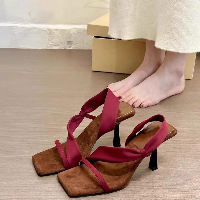 2025 New Summer Retro One-word Strap High Heels Women's Head Stiletto Open-toed Sandals French with Skirt Cool Slippers
