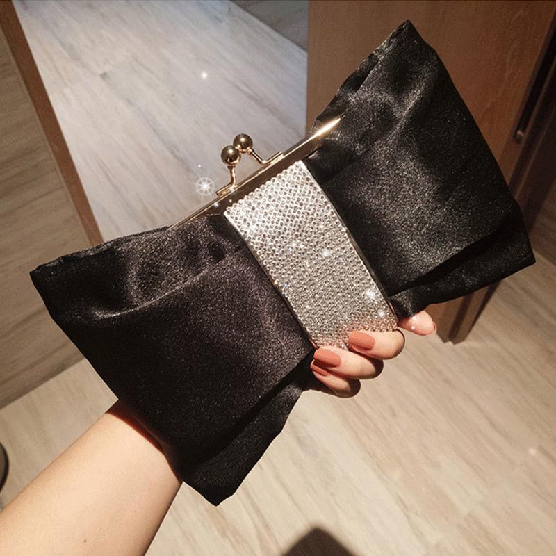 Woman Evening Bag Rhinestone Clutch Crystal Dinner Clutch Wallet Wedding Purse Party Banquet Black Butterfly