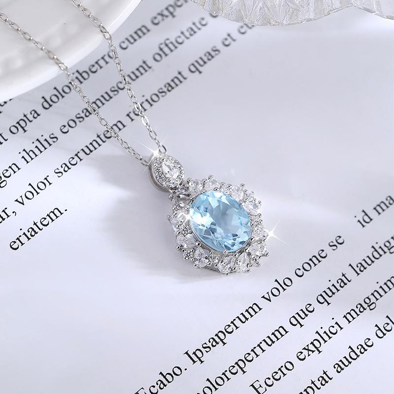 Natural Colored Treasure Spar Pendant S925 Sterling Silver Necklace Women's Neck Jewelry Light Luxury High-end Collarbone Chain