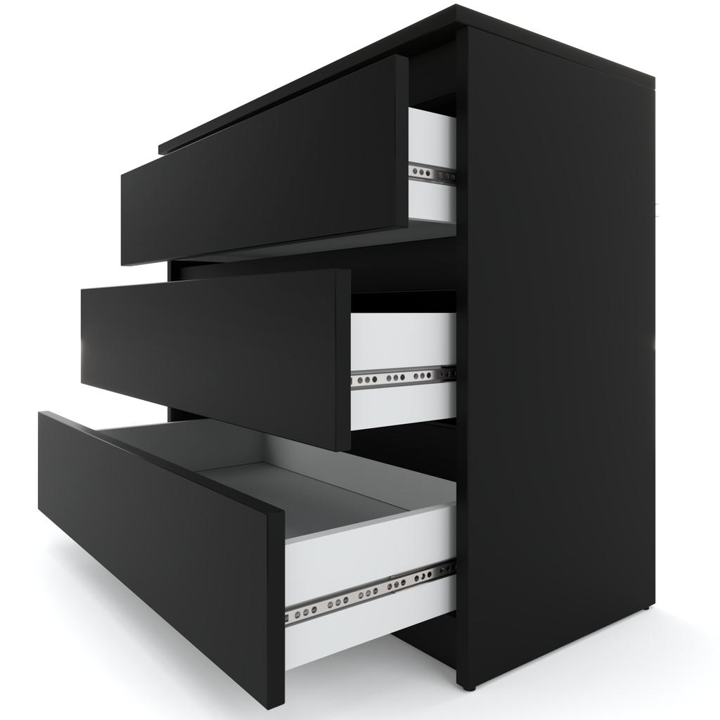 Black Chest Of Drawers 80 Cm 3 S Tv Cabinet Furniture For Living Room Bedroom