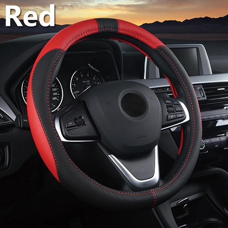 Semoic 38cm Car Steering Wheel Cover Fit for All 99/% Car Models Accessories Beige Universal Leather Steering Wheel Cover