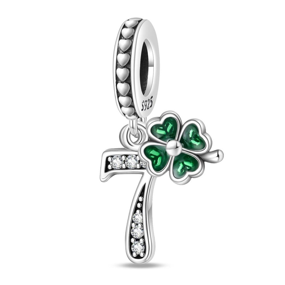 Four-leaf Clover Series Copper Metal Green Clover Plant Horseshoe Number Charm Bead Component Compatible With Do It Yourself Bracelet High Quality