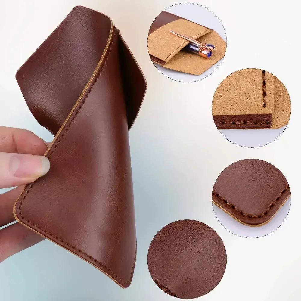 1PC Pocket Protector Leather Pen Pouch Holder Organizer Handmade Pencil Pocket Holder for Lab Coat Shirt Note School Office