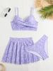 European & American Print Style Three-Piece Bikini Swimsuit Set for Women - 2026 Trend