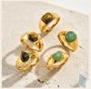 18K Gold Plated Stainless Steel Natural Stone Ring Tiger Eye Green Aventurine Band Waterproof Healing Crystal Energy Jewelry