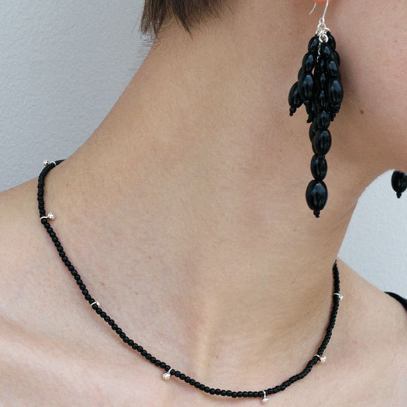 

MONDAY EDITION Dot Dot Silver Ball Necklace - Black Black