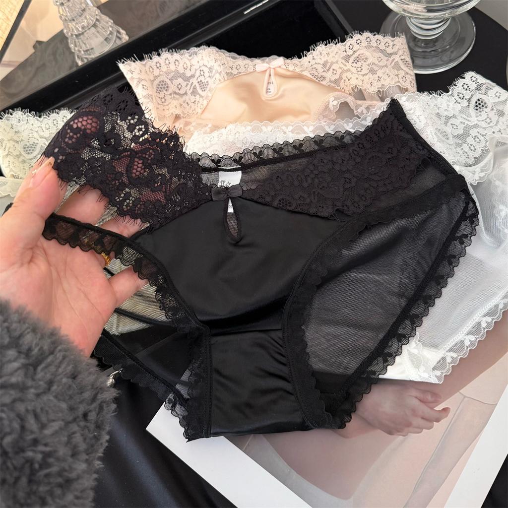 Ladies Summer Sexy Lace Satin Comfortable Breathable Cotton Crotch Breathable Low Waisted Briefs