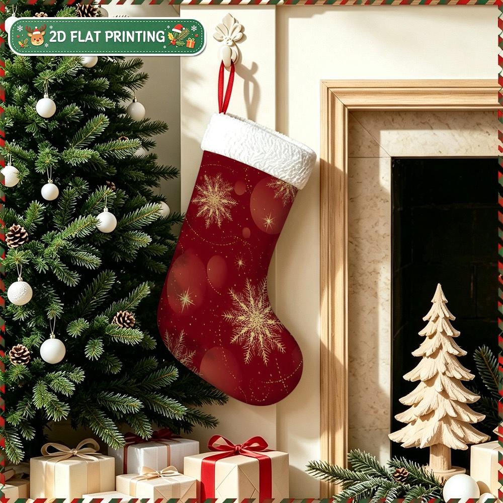 Christmas Decoration Fireplace Hanging Stocking1pc 2D Flat Christmas Stocking with Christmas Red Golden Star S