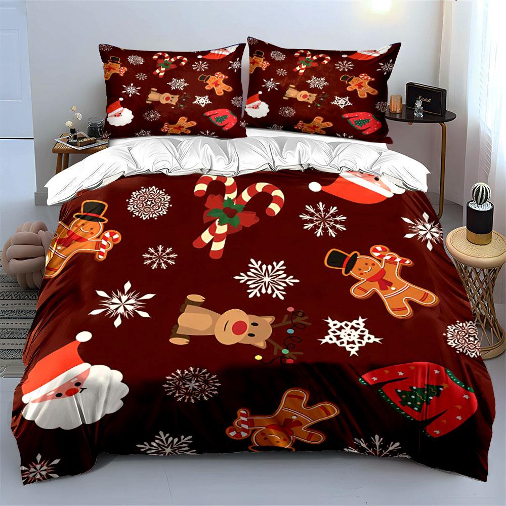Christmas Gingerbread Pattern Bedding Duvet Cover Set Duvet Cover Pillowcases  (1*Duvet Cover 2*Pillowcases, without duvet insert)