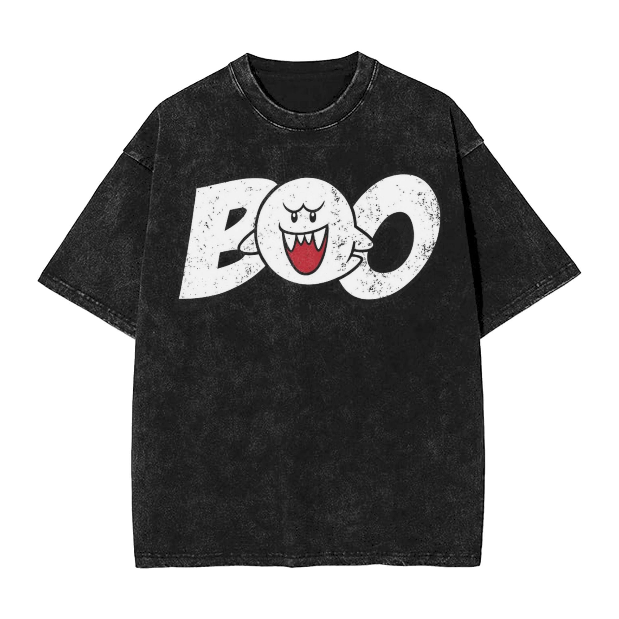 

Boo Ghost Marios T Shirts Hip Hop Washed Short Sleeve Oversize TShirt Novelty Unisex Women Tops Streetwear Printed Tee Shirt S