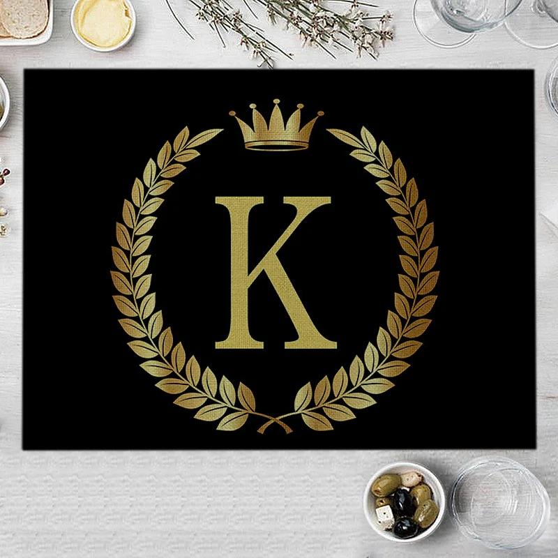 1PC Home Decor Black Gold Letter Printing Linen Placemat for Dining Table Drink Coaster Home Decoration Modern Kitchen Cup Pads